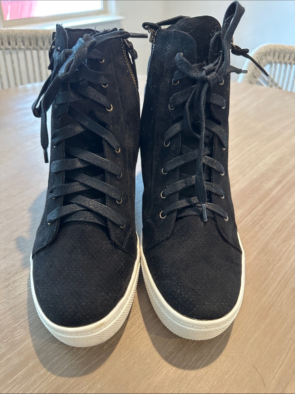 Women's Black Lace-Up High-Top Sneakers